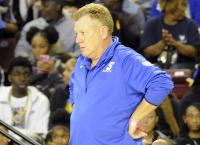 Sumter coach Jeff Schaffer watches his team in action during the 2024 SCHSL Class 5-A Girls Basketball State Championship Game. (3/1/2024)